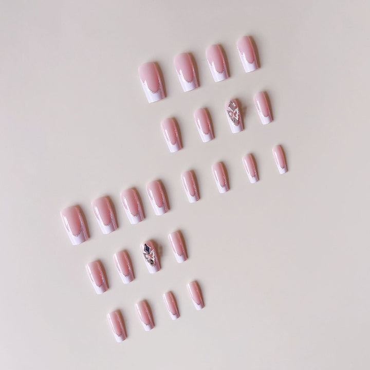 Acrylic nail set with elegant rhinestone and modern tip decorations Bowlift