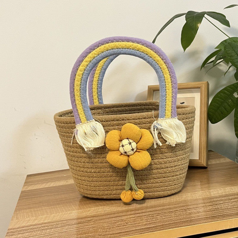 Women's handmade basket bag with color-coordinated handle accents Bowlift