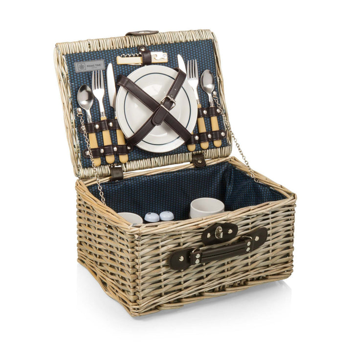 Women's picnic basket with integrated dish set and decorative inner lining Bowlift