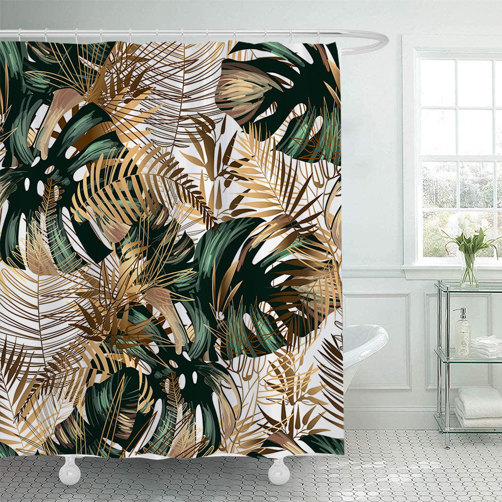 Tropical Leaf Print Shower Curtain Bowlift
