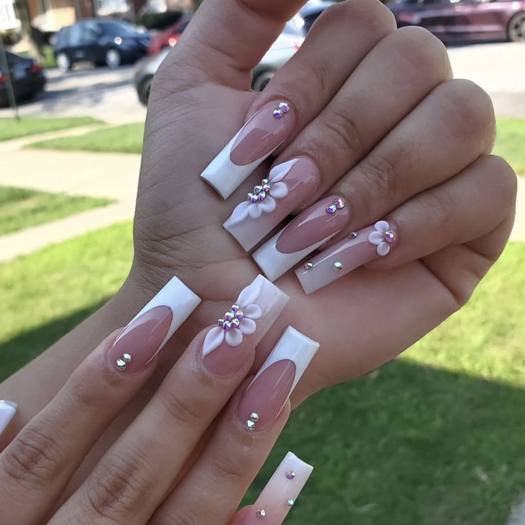 Elegant Floral Acrylic Nail Extensions Bowlift
