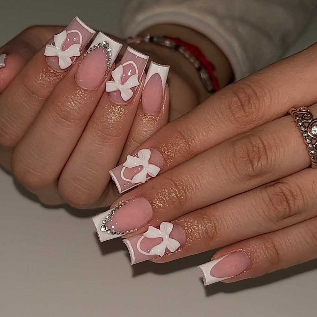 Elegant Floral French Tip Nail Art Extensions Bowlift