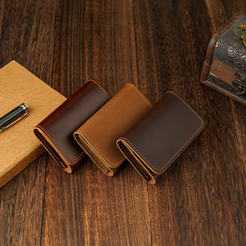 Compact full-grain leather bifold card wallet Bowlift