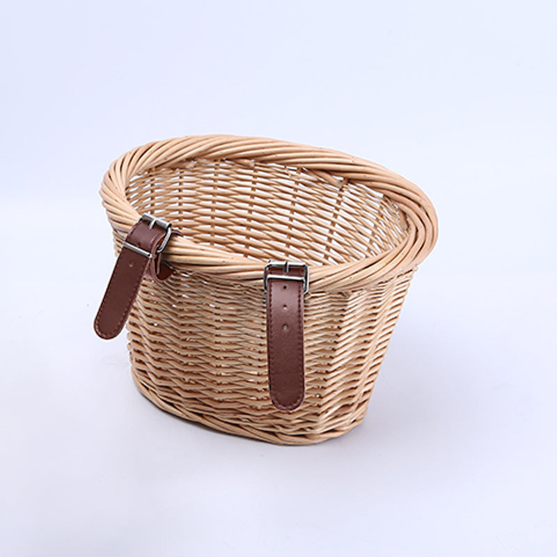 Woven Storage Basket with Reinforced Leather Handles Bowlift