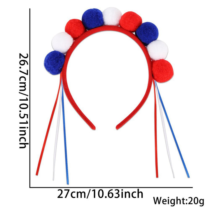 Unisex nan eye-catching party headband with attached pom poms, star tinsel, and small flag pendants Bowlift