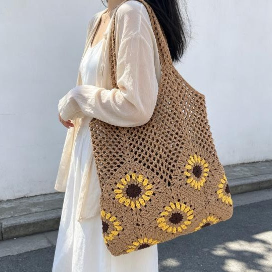 Hand-knotted cotton bag with sunflower pattern Bowlift