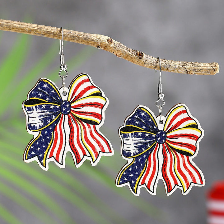 Ladies' lightweight wooden earrings in airplane jet design with patriotic motif and hypoallergenic fish hook Bowlift