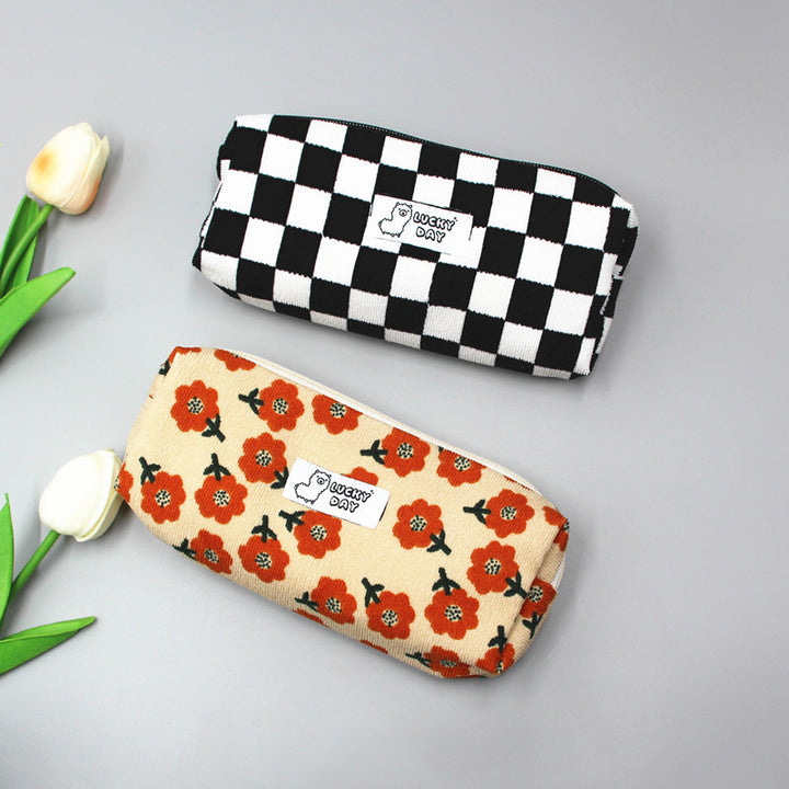 Checked Pattern Zippered Pencil Case Bowlift