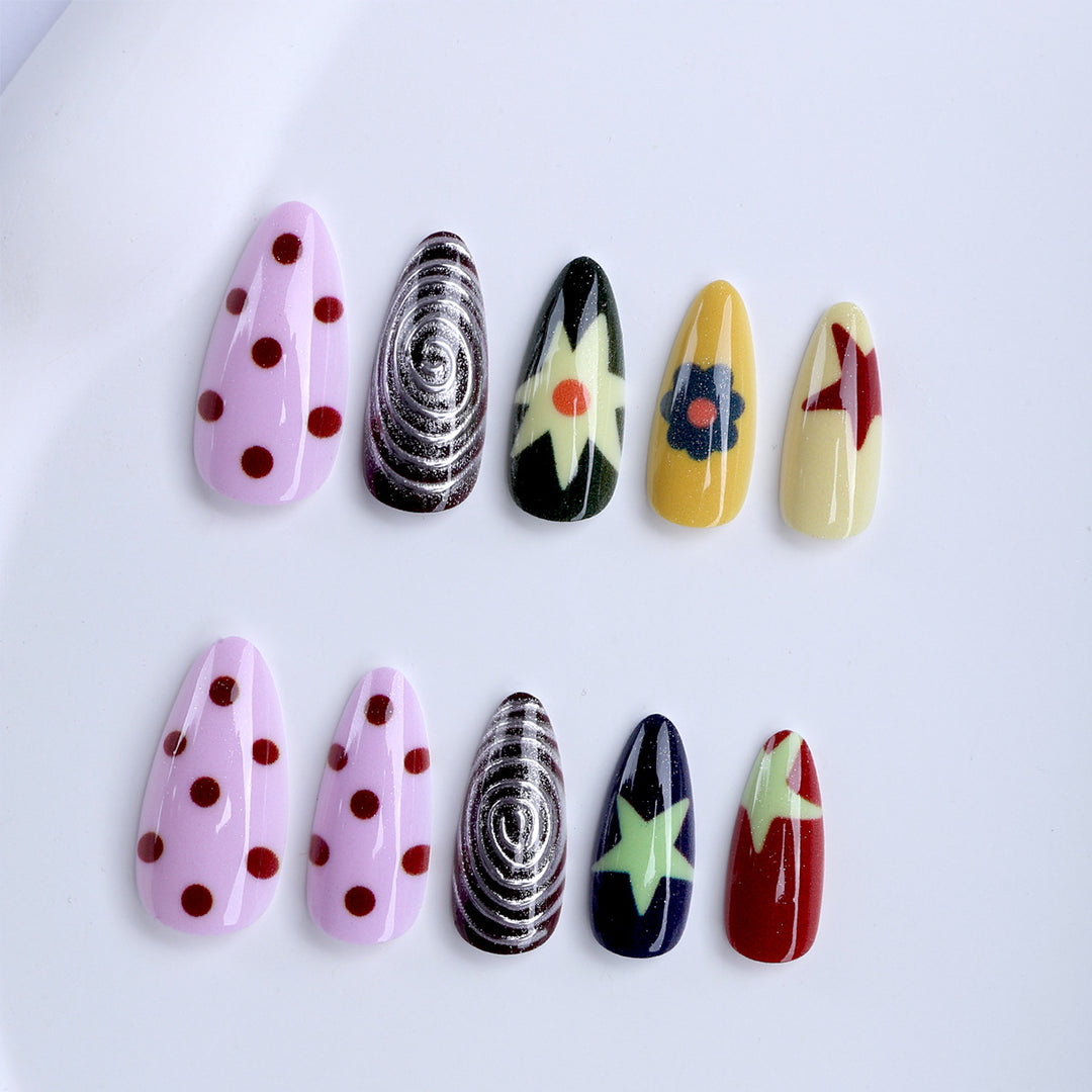 Creative and Colorful Pattern Artificial Nails Bowlift