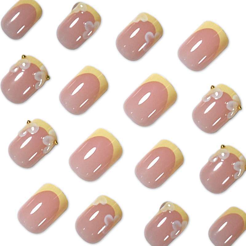 Decorative Press-On Nail Art Set with Floral Accents Bowlift