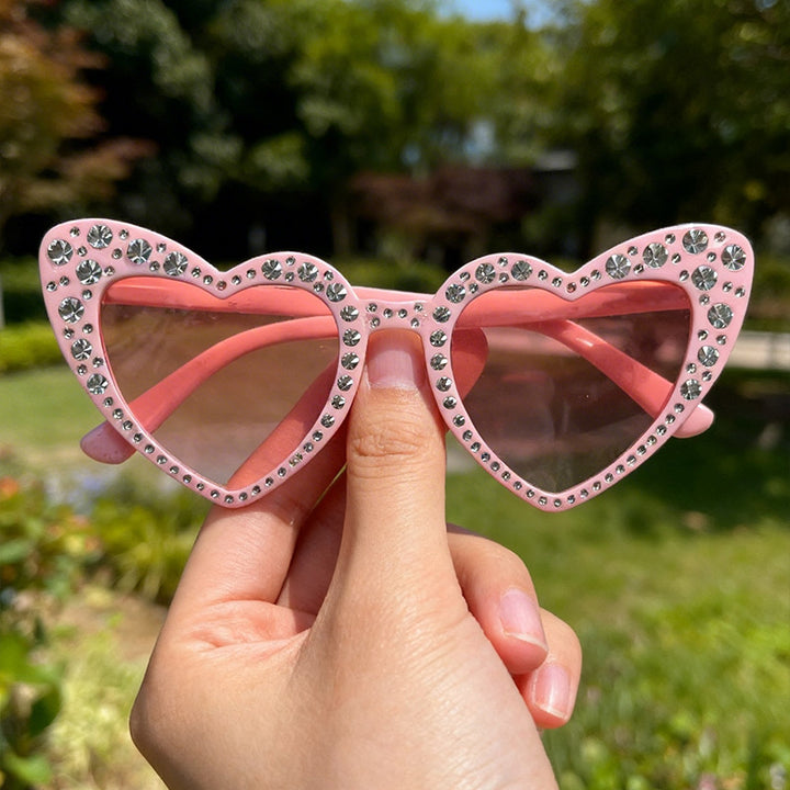 Rhinestone-Accented Heart-Shaped Sunglasses Bowlift