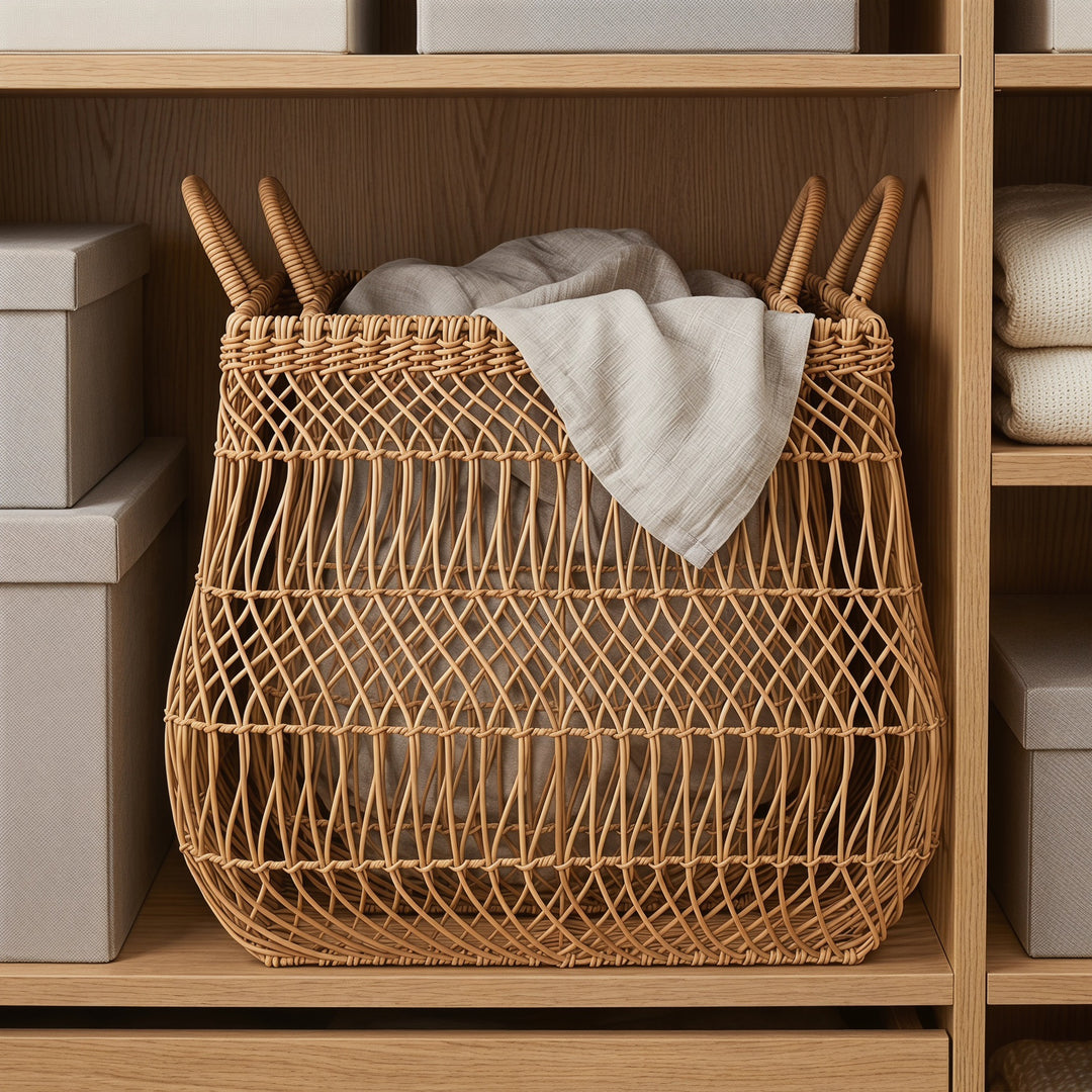 Playful storage basket made of handwoven wicker Bowlift