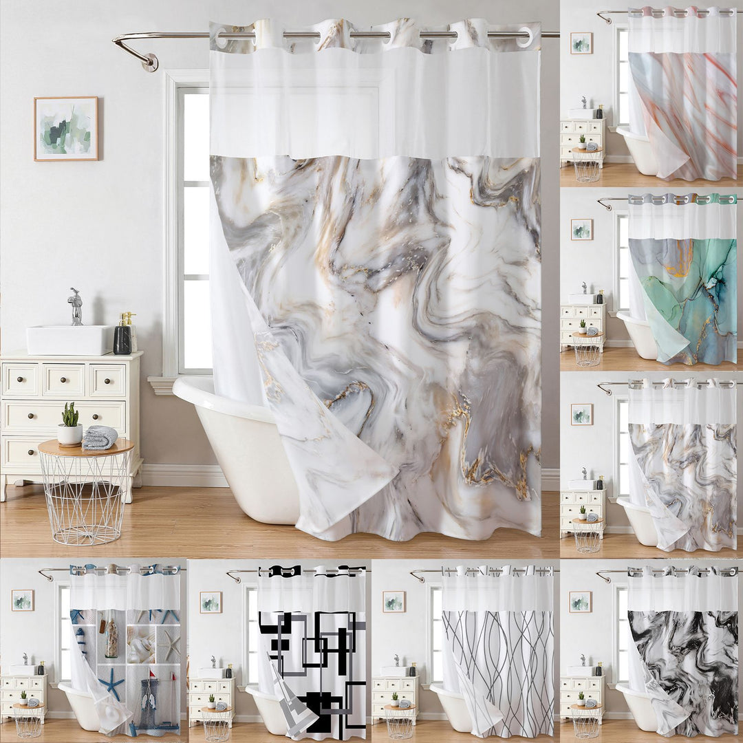 Marble-Design Shower Curtain Bowlift