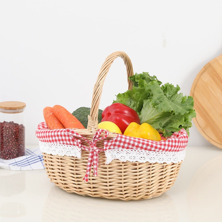 Ladies basket made of woven material with romantic inner lining Bowlift