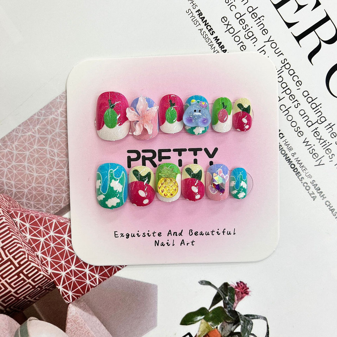 Artistic 3D Decorated Press-On Nail Set Bowlift