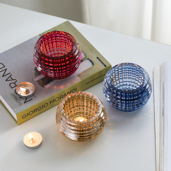 Ribbed Hand-Blown Glass Tealight Candle Holder Set Bowlift