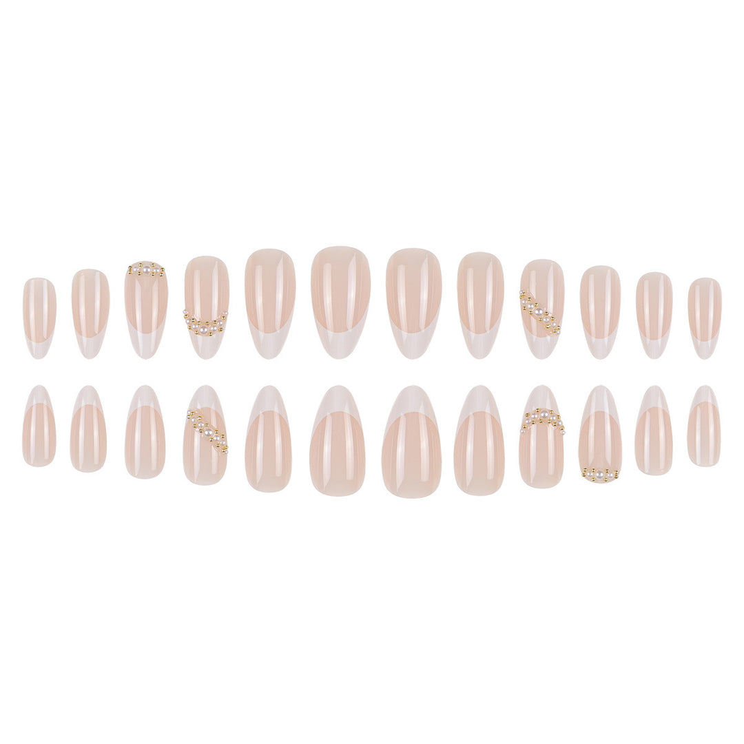 Elegant Stiletto Press-On Nails with Pearl and Rhinestone Accents Bowlift