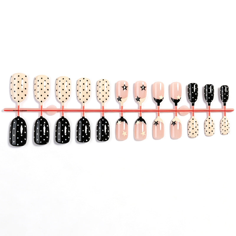 Creative Art Nail Set with Stars and Dots Design Bowlift
