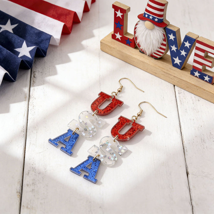 Women's nan patriotic bow dangle acrylic earrings with gold plated hooks and lightweight charm Bowlift