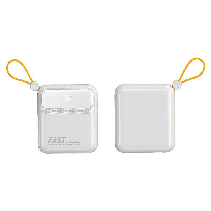 Compact power bank with integrated cable management and digital charge level display Bowlift