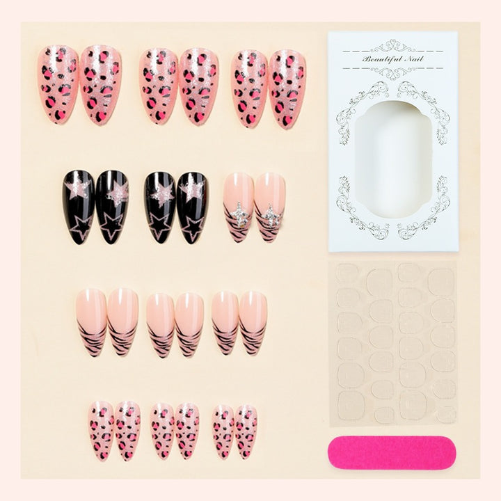 Creative nail art set with leopard and glitter accents Bowlift