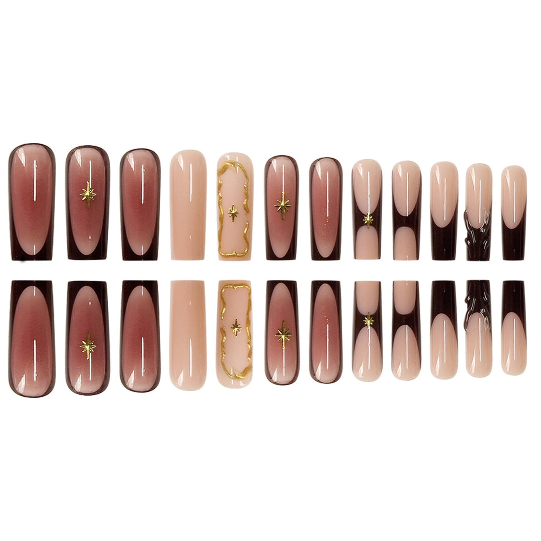 Luxurious Statement Stiletto Press-On Nails with Gold Accents Bowlift