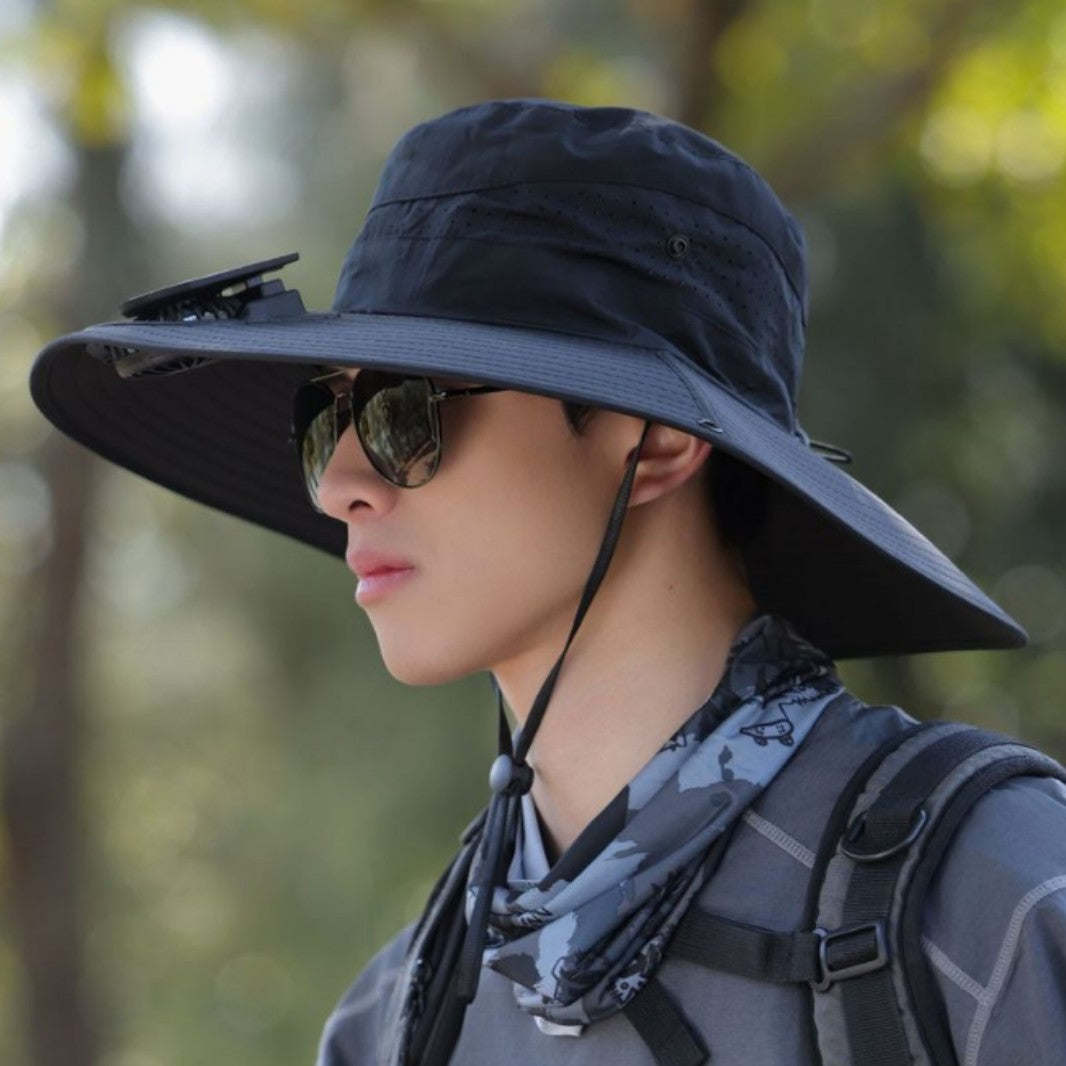 tactical fishing hat with wide brim, mesh ventilation and adjustable chin strap Bowlift