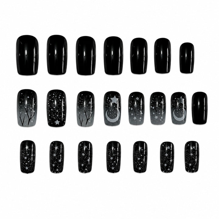 Artistic Press-On Nail Art Set with Starry Night Design Bowlift