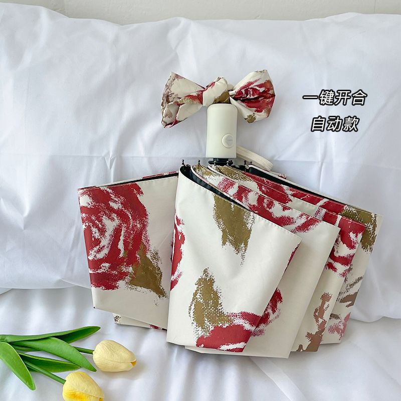 Women's Automatic Folding Umbrella with Floral Pattern Bowlift