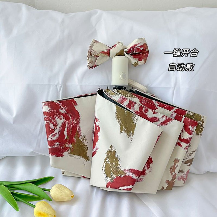 Women's Automatic Folding Umbrella with Floral Pattern Bowlift