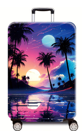 Women's Hard Shell Suitcase with Tropical Sunset Design Bowlift