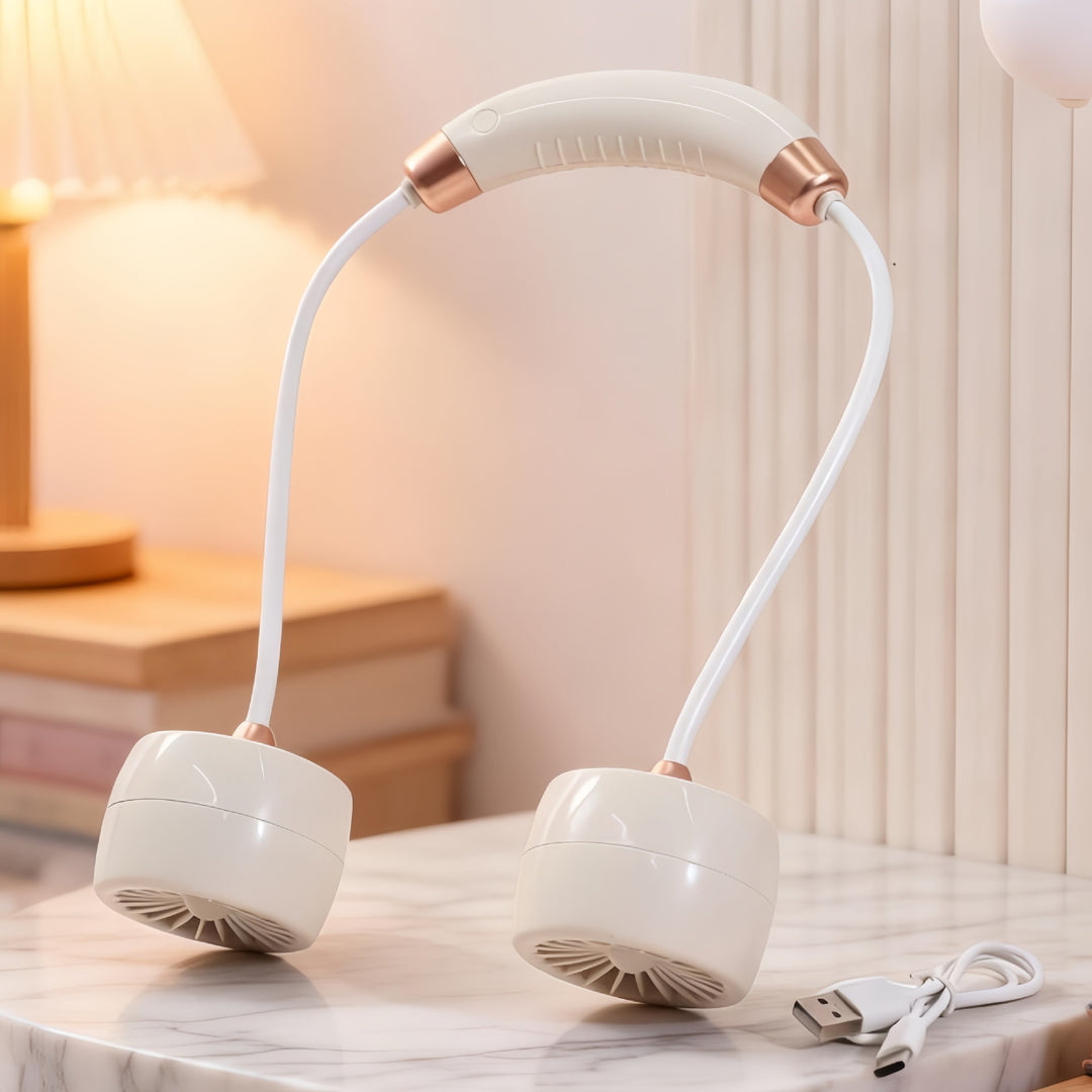 Women Portable Neck Fan with Flexible Design and Integrated USB Port Bowlift