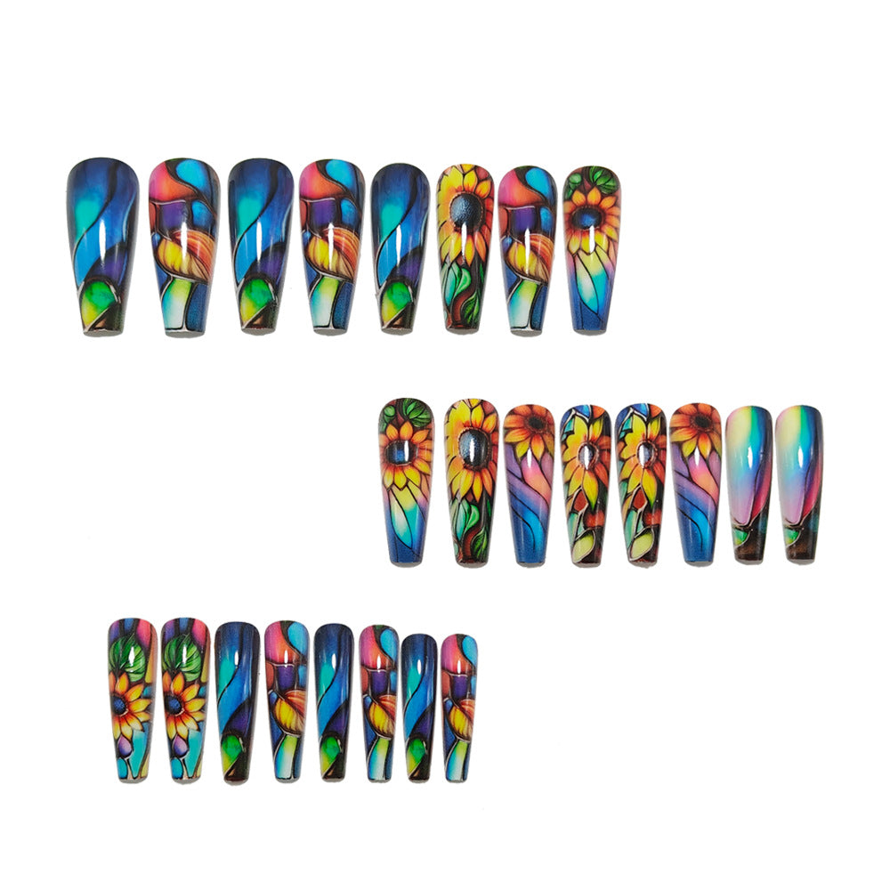 Artificial nails with colorful sunflower design Bowlift