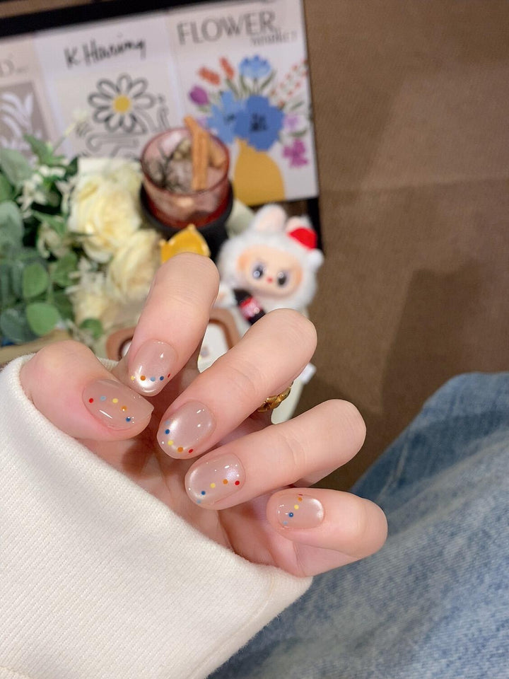 Decorative artificial nails with colorful dots Bowlift