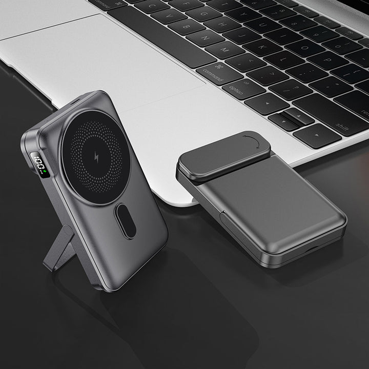 Portable power bank with integrated stand function and digital charging status display Bowlift