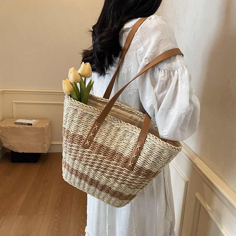 Comfortable beach bag with leather handles Bowlift