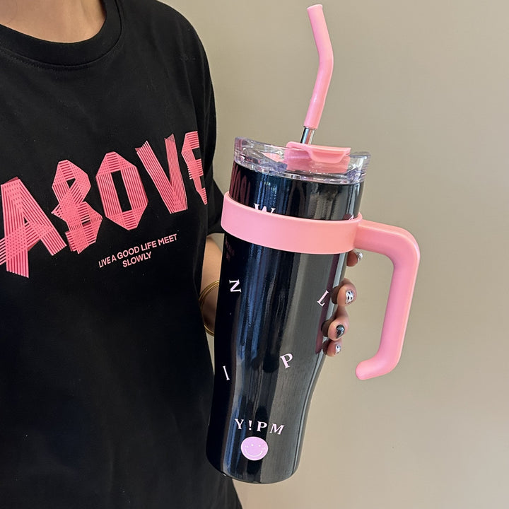 Women's insulated drinking bottle with integrated straw and ergonomic handle Bowlift