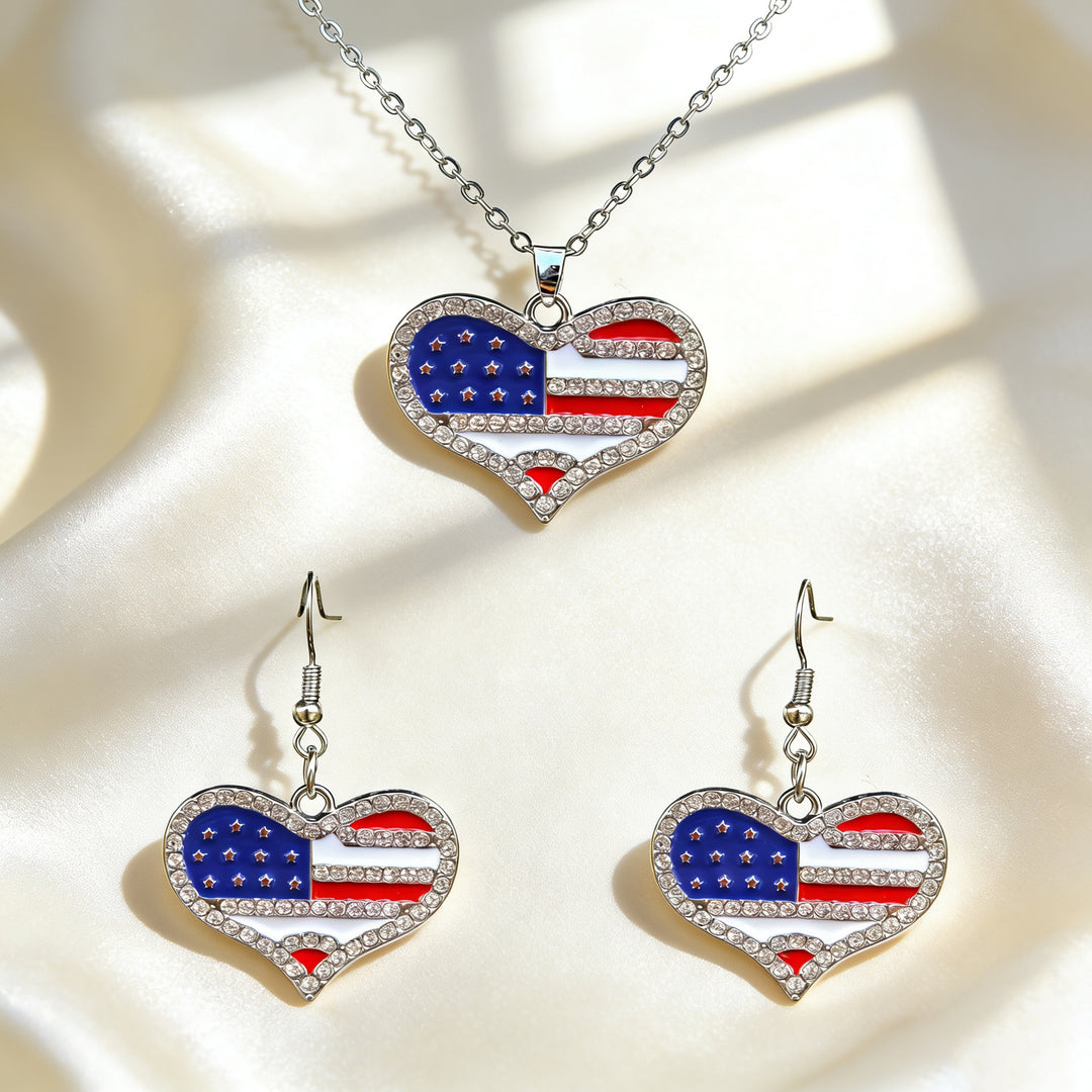 Women's patriotic jewelry set with flip-flop pendant made of enamel and crystal embellishment Bowlift