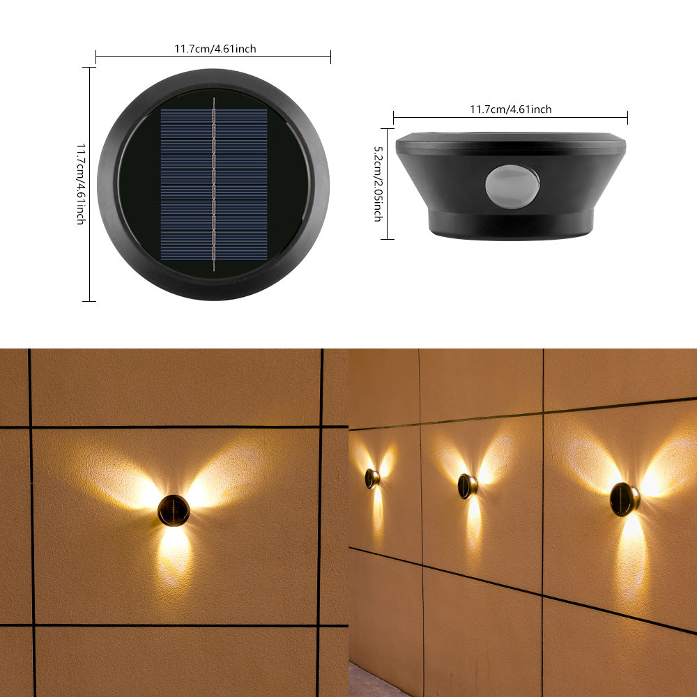 Round Solar Wall Lamp With Quad-Beam LED Decorative Outdoor Sconce And Weatherproof Housing Bowlift