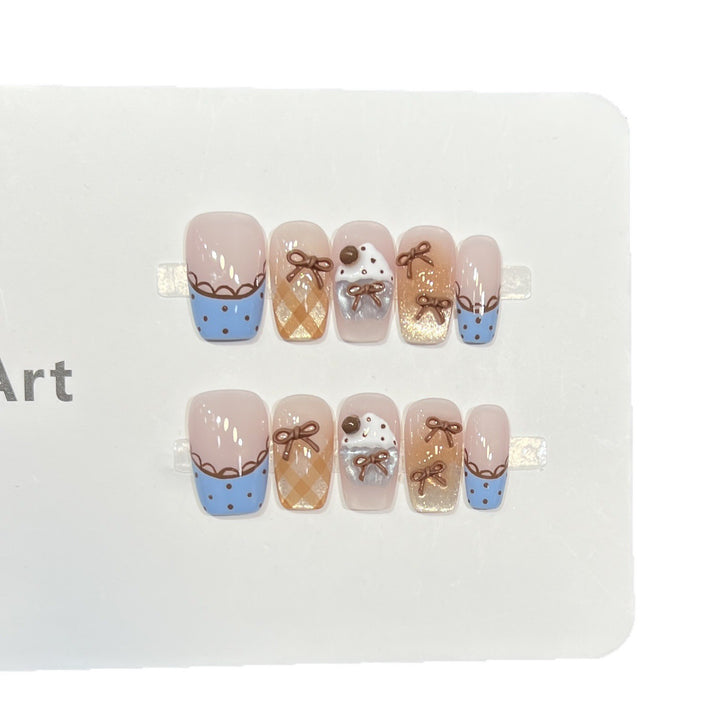 Decorative Press-On Nail Art Set with Charming Bow Accents Bowlift