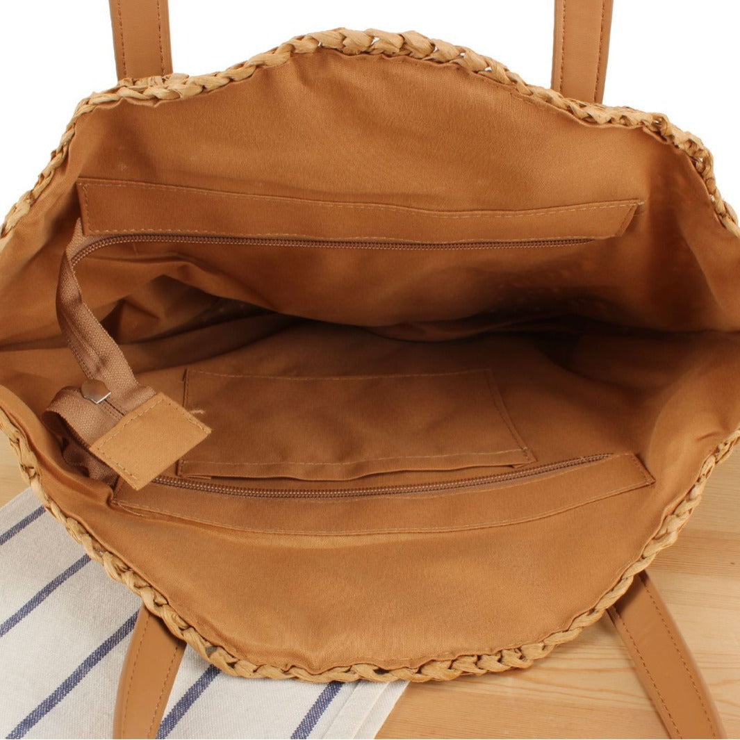 Round straw bag with leather handles Bowlift