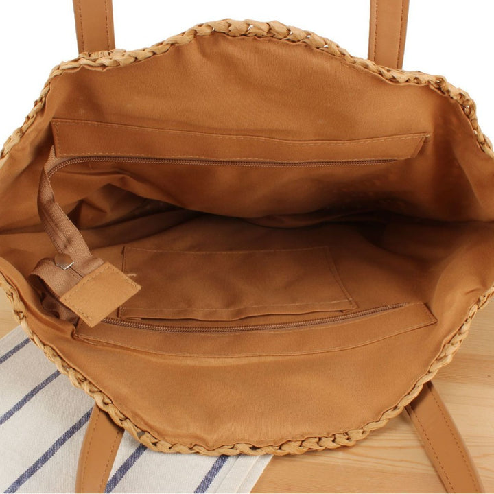 Round straw bag with leather handles Bowlift