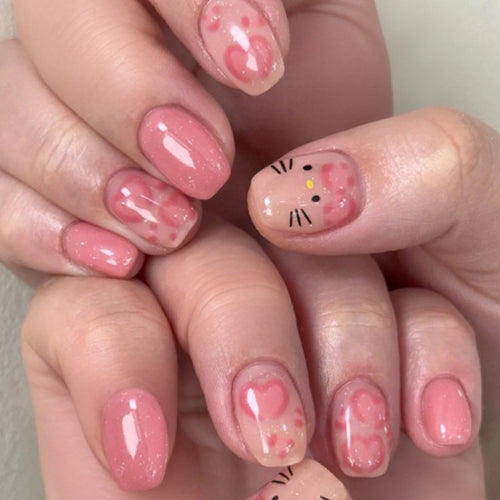 Artificial nail art with cute animal and heart motifs Bowlift