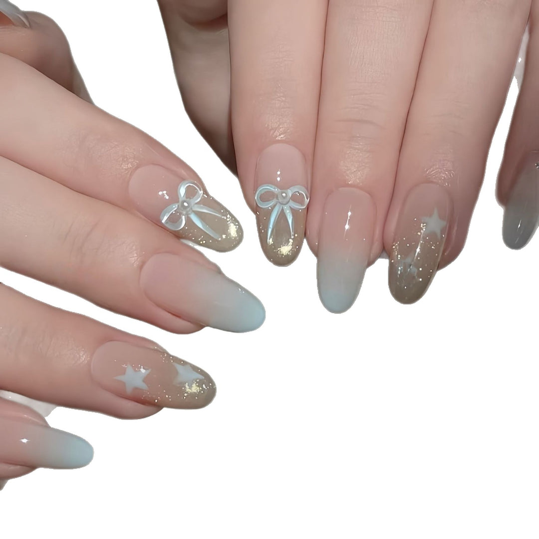 Elegant Artificial Nail Set with Bow and Star Designs Bowlift