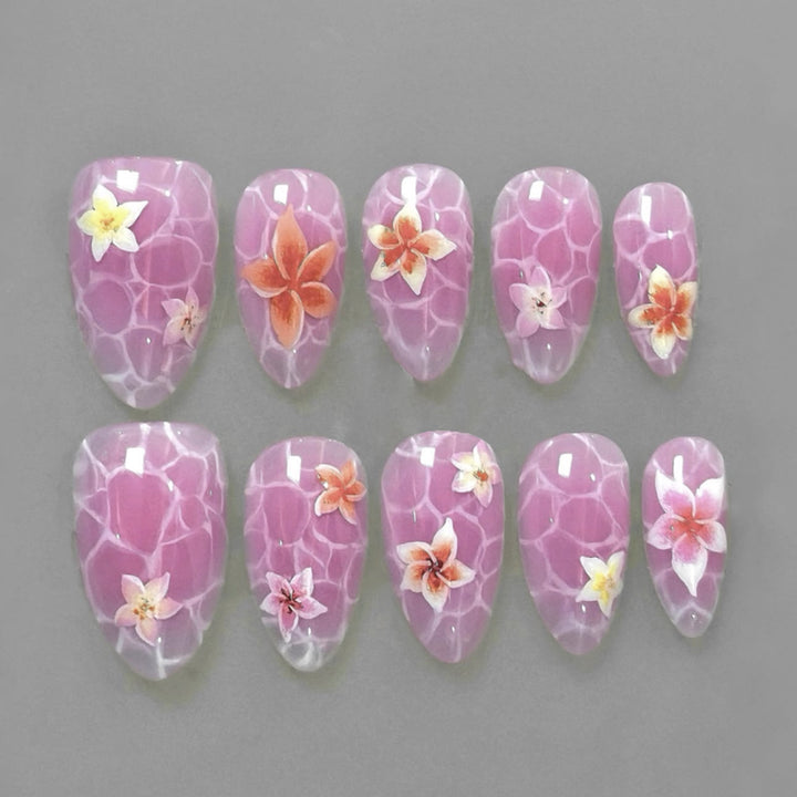 Artistic press-on nails with floral design Bowlift
