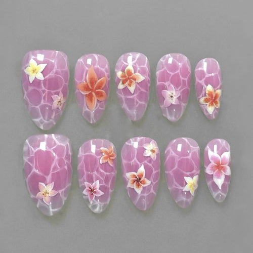 Artistic press-on nails with floral design Bowlift
