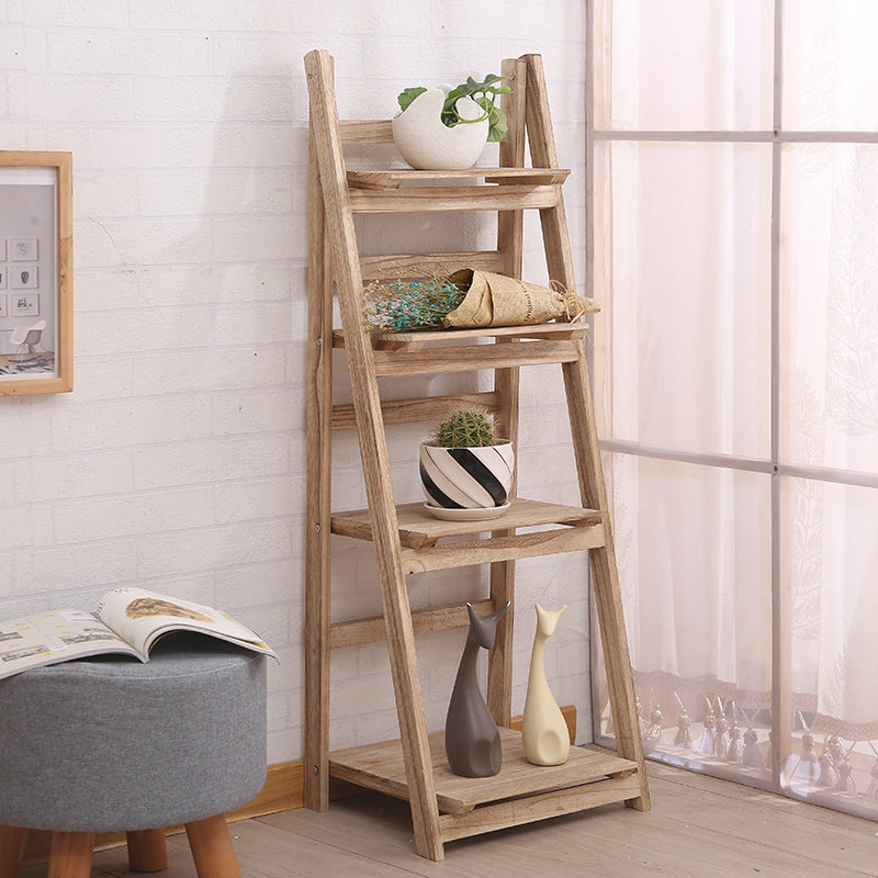Multi-Tiered Wooden Ladder Shelf Bowlift