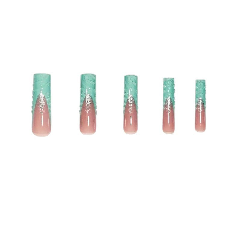 Artistic Long Press-On Nail Art Set with Textured Design Bowlift