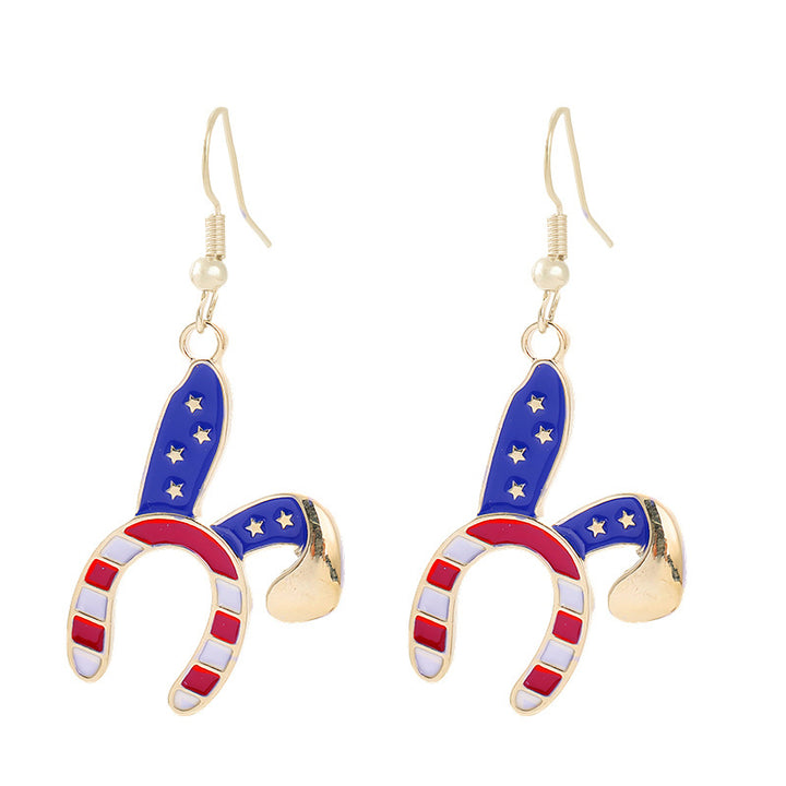 Women's nan patriotic horseshoe enamel dangle earrings with star-accented design and fishhook findings Bowlift