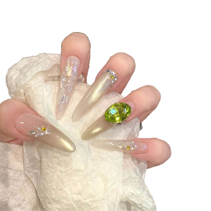 Chic Decorative Stiletto Press-On Nails with Gemstone Accents Bowlift